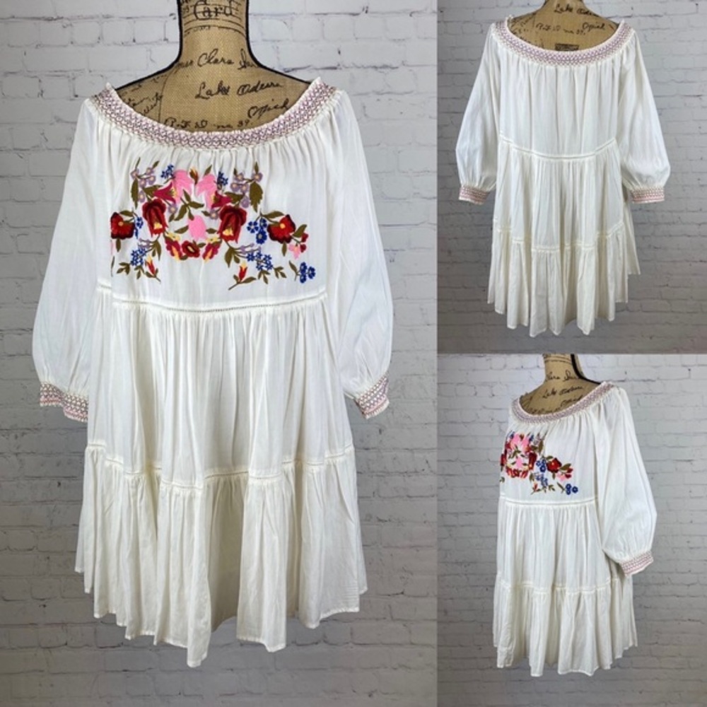 Free People Off Shoulder Embroidery Tiered Tunic/Dress
